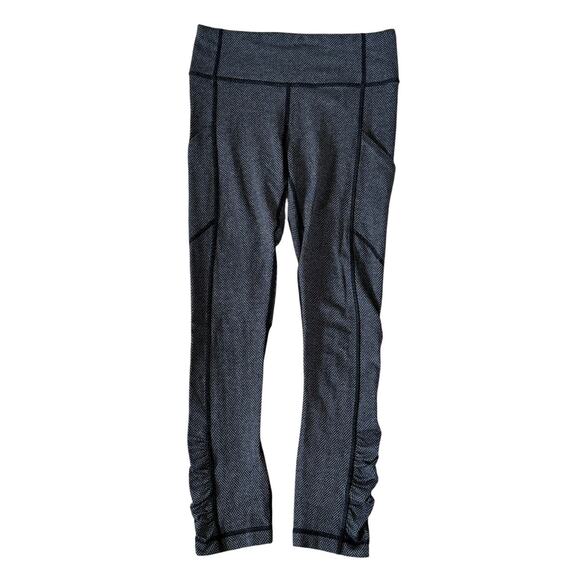 LULULEMON Herringbone Speed Cropped Leggings Ruched Ankles Mesh Panels Size 4 - Picture 3 of 10